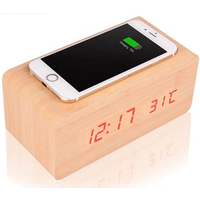 Mobile phone wireless charging wooden alarm clock with temperature display