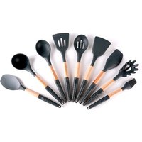 9 Piece Silicone Kitchen Utensil Set Wooden Handles