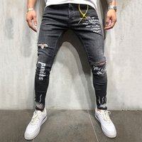 A12NK58 Factory Good Design New Black Elastic Youth Broken Hole Jeans