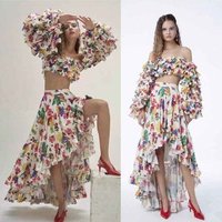 Floral Chiffon Off Shoulder Long Skirt Set