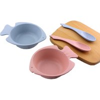 Natural Wheat Straw Kids Bowl Set BPA Free New Product Ideas 2019 Fish Wheat Fiber Baby Dinnerware Set Children Bowls Spoon