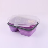 Factory Supplier 2 Compartment 1200ml Silicone Foldable Lunch Box Silicone Container