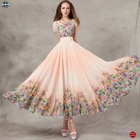 Fitted Flare Floral Chiffon Maxi Dress