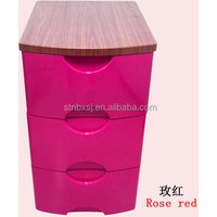 Wooden Topped 3 Layer Plastic Storage Chest Drawers