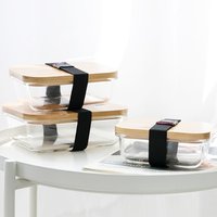 Fashion Adult Children Transparent Glass Zero Waste Natural Bamboo Cover Bento Lunch Box Bamboo