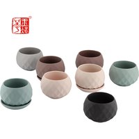 Diamond cutting design matte mini home decor ceramic planters succulent pot / garden decor pots for plants