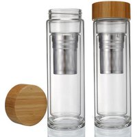 Zogift custom BPA free bamboo lid borosilicate unbreakable double wall glass sport water bottle