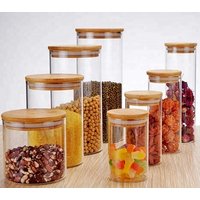 Clear 140z bamboo silicone wood lid air tight storage holders tea coffee sugar salt 2L ceramic 1L mason food glass storage jar