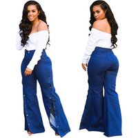 HSF2048 New Bell bottom jeans high waist button closure women jeans flare pants