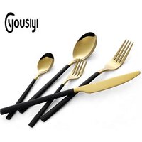 mirror polish black, pink gold stainless steel spoon fork knife flatware reusable cutlery set