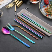 Travel Utensil Set 8 Pieces Knife Fork Spoon Chopsticks Straws Carry Case Portable Silverware Set Camping Flatware