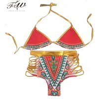 African Print Plus High Waist Bikini