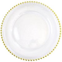 Classic 13 inch gold beaded charger plate, wedding clear glass charger plates Wholesale