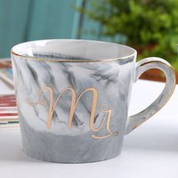 Zogift new fashion European style Mr and Mrs gilded letters marble wedding anniversary ceramic coffee mug