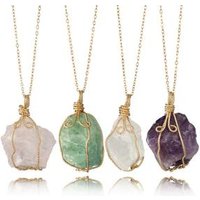 Fahion Wholesale Wire Wrapped Fluorite Natural Stone Pendant Necklace Handmade Irregular Healing Crystal Collar Necklace Women