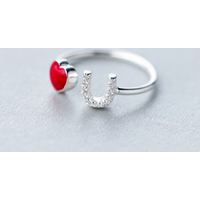 925 silver simple and sweet red heart English letter opening ring women