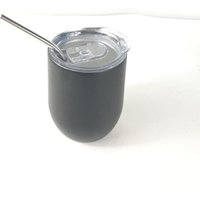 12 oz Stemless Insulated Wine Glass Tumbler with Sliding Lid and Straw, Spill Proof Stainless Steel Double-Wall Wine Tumbler Cup