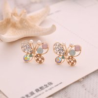 2019 Yiwu factory sells Korean version pearl butterfly hollow color drill directly Earrings for women