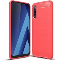 Red Color Supporting Drop Shipping Brushed Texture Carbon Fiber TPU Case for Galaxy A50 Mobile Phone