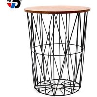 modern steel wire hamper laundry toy home storage basket with wooden cover