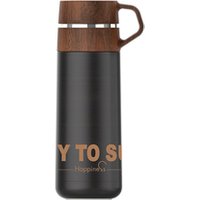 wooden printing style lid stainless steel thermos with cup camping outdoor coffee water vacuum flask