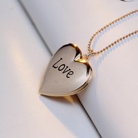 Girls Gift High Polished Photo Box Locket Necklace 14K Gold Plated Letter LOVE Heart Locket Necklace
