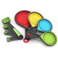BPA Free Space Saving Silicone Measuring Cups and Spoons Set Collapsible Measuring Cups for Liquid Dry Measuring