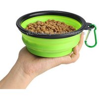 Folding silicone pet bowl portable dog bowl with carabiner 350ml
