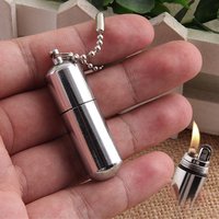 Mini Outdoor Round Capsule Shape Keychain Flint Fire Starter Kerosene Lighter Bright Flame Customized AM055