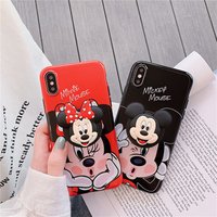 Cartoon Mickey Minnie Ring Bracket Case Shockproof Silicone Back Cover Case for iPhone 6/6S/7/8 plus X/XS/XR/XS MAX