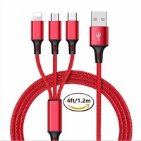 Factory Wholesale nylon braided for iPhone+micro+type-c 3in1 multi usb charger cable (1.2M) , Android All Cellphones