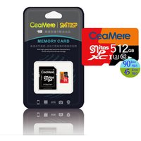 Ceamere Wholesale Fast Speed MicroSDXC TF Card 512GB w Adapter Class 10 UHS-3 Full Capacity Micros SD Card 512GB