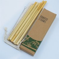Logo Customized 20cm 8" Organic Reusable Bamboo Straws with Nylon Cleaning Brushes 100% Biodegradable Eco Friendly