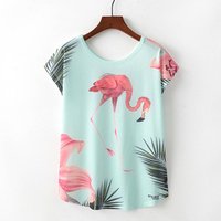 Crew Neck Flamingo Print T Shirt