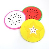 DIY Round Shape Silicone Labels Custom Cheerful Funny 2D Fruit Logo PVC Rubber Coffee Cup Mat Coasters for Drinks