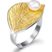 Gold plated leaf ring pearl ring design for women