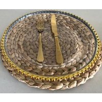 gold bead clear plastic charger plate for wedding dinner
