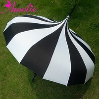 Bellas Vintage Inspired Pagoda Umbrella White Stripes
