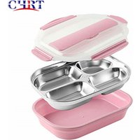 CHRT Portable Rectangular Four Grid School Student Picnic Travel Kitchen Insulated Stainless Steel Kids Lunch Bento Box