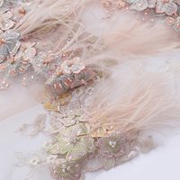 Embroidered Tulle Fabric Feather Bead Detailing