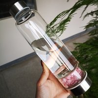 Natural Gravel Gemstone Infused Glass Water Bottle
