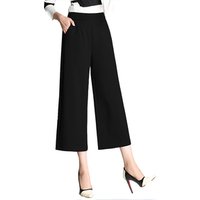 Linen Blend Wide Leg Trousers Elastic Waist