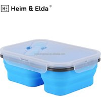 Food Grade Flat Collapsible Kids Plastic Foldable Silicone Plastic Food Storage Container Bento Lunch Box