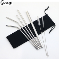 FDA 304 stainless steel metal straw cleaning brush,reusable straw set with pouch