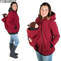 Maternity Warm Wool Hoodie with Baby Carrier Pouch