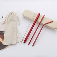304 stainless steel straw wheat box set Eco-friendly color titanium drinking straw custom logo with bag