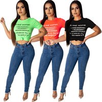 2019 trend LD6194 women casual letter printed t-shirts in bulk