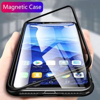 ultra thin Magnetic Adsorption metal aluminum frame bumper clear Tempered glass phone cover case for Huawei Mate 20 Pro P20 P30