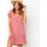Causal Summer Women Single Breasted Button Floral Print Dresses