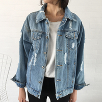 SP2942A Washed Casual LooseJeans Coat Ripped Women Classic Casual DenimJackets